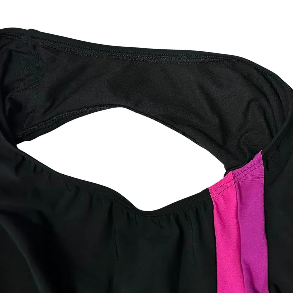 Lands' End Striped One Piece Swimsuit Black Pink Plus Size 24W